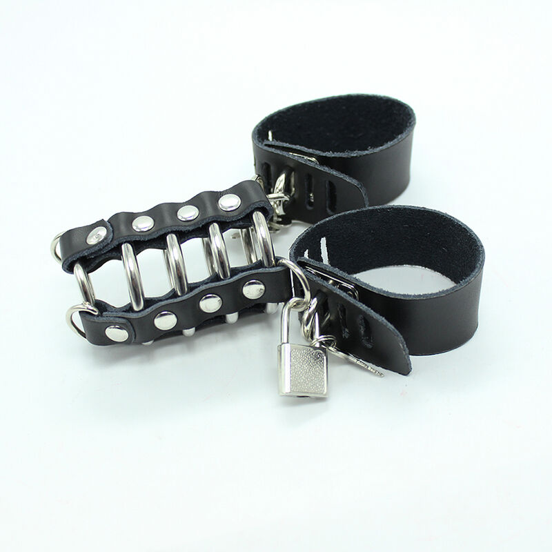 OHMAMA FETISH - GABBIA PER PENE CON ANELLI IN METALLO E CINTURINI IN PELLE - immagine 4
