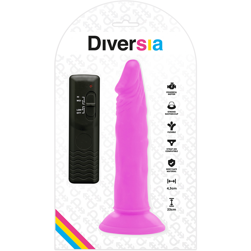 DIVERSIA - DILDO REALÍSTICO FLEXIBLE CON VIBRACIÓN LILA 23 CM -O- 4.3 CM - Imagen 6