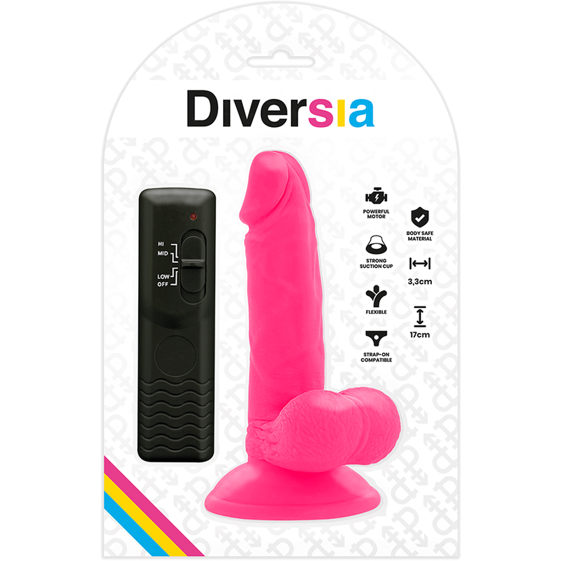DIVERSIA - DILDO REALÍSTICO FLEXIBLE CON VIBRACIÓN ROSA 17 CM -O- 3.3 CM - Imagen 6