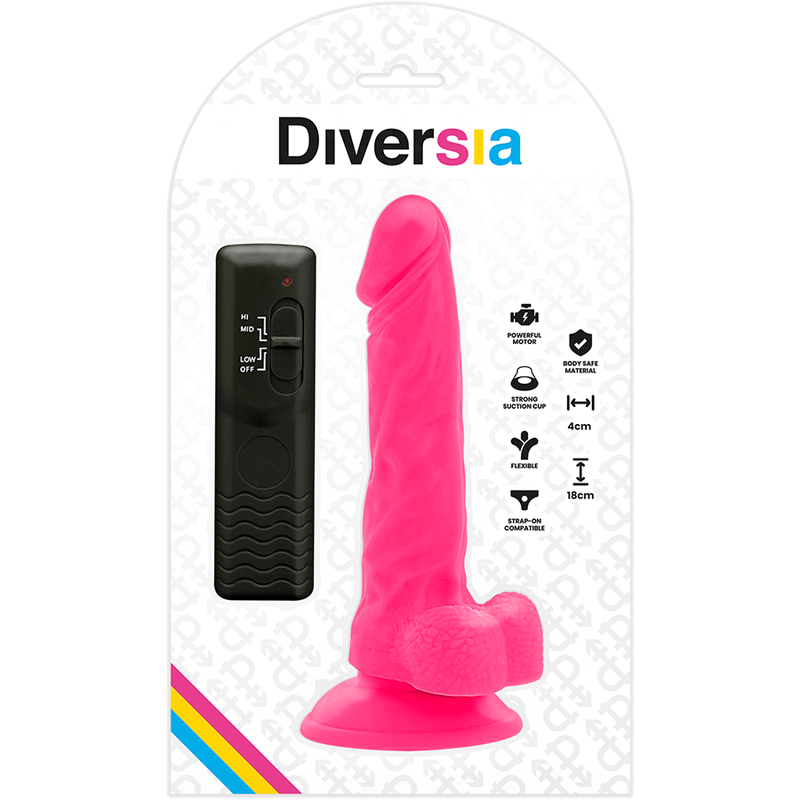 DIVERSIA - DILDO REALÍSTICO FLEXIBLE CON VIBRACIÓN ROSA 18 CM -O- 4 CM - Imagen 7