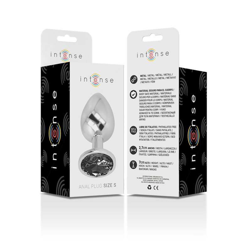 INTENSE - PLUG ANALE IN METALLO ALLUMINIO CON CRISTALLO NERO TAGLIA S - immagine 6