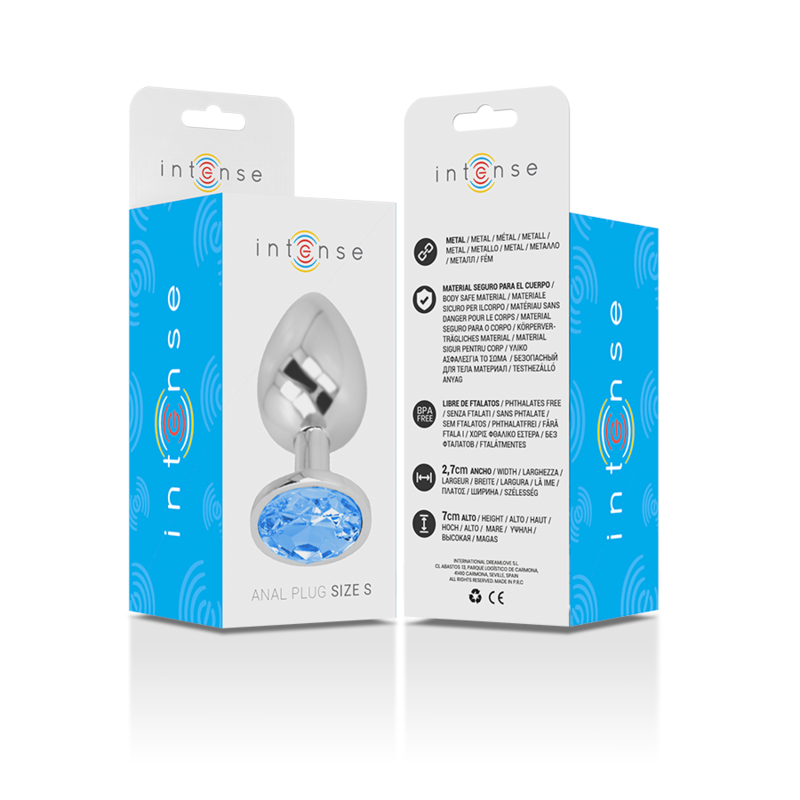 INTENSE - PLUG ANAL EN MÉTAL ALUMINIUM AVEC CRISTAL BLEU TAILLE S – Image 2