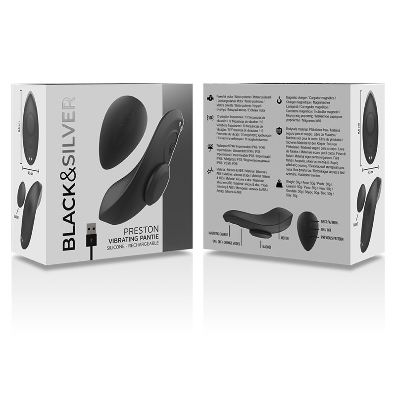 BLACK&SILVER - CALA VIBRADORA DE SILICONE RECARREGVEL PRESTON PRETA - Image 7