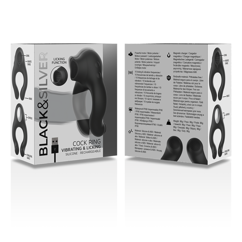 BLACK&SILVER - ANNEAU VIBRATEUR EN SILICONE 3 MOTEURS RECHARGEABLE NOIR – Image 3