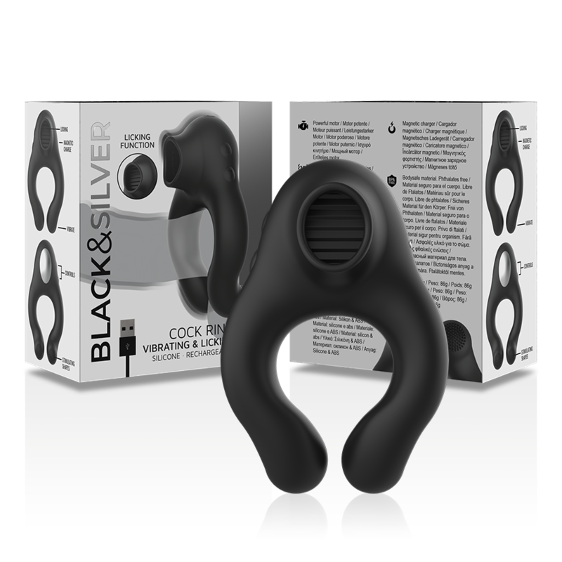 BLACK&SILVER - ANNEAU VIBRATEUR EN SILICONE 3 MOTEURS RECHARGEABLE NOIR – Image 7