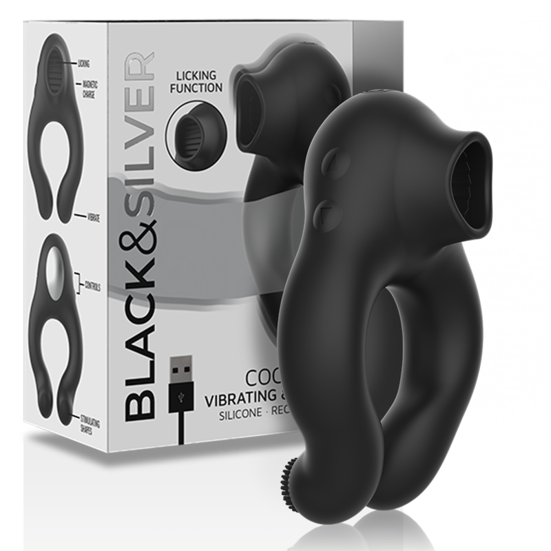 BLACK&SILVER - ANNEAU VIBRATEUR EN SILICONE 3 MOTEURS RECHARGEABLE NOIR – Image 2