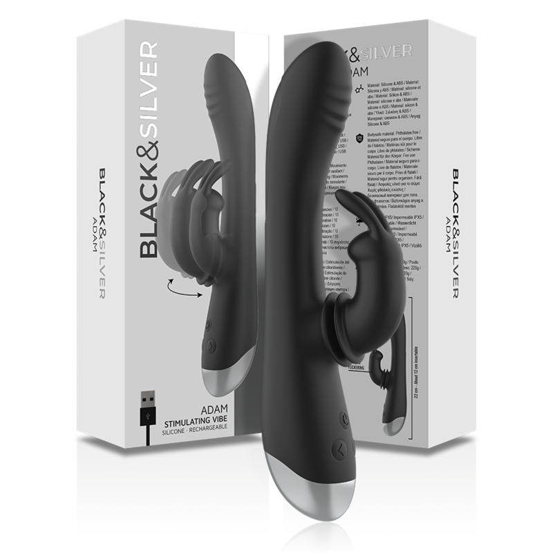 BLACK&SILVER - DJ. ADAM WIEDERAUFLADBARER SILIKON-KANINCHEN-STIMULATOR SCHWARZ – Bild 8