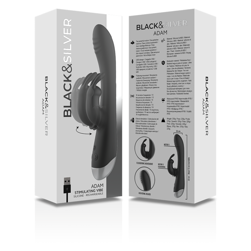 BLACK&SILVER - DJ. ADAM WIEDERAUFLADBARER SILIKON-KANINCHEN-STIMULATOR SCHWARZ – Bild 2