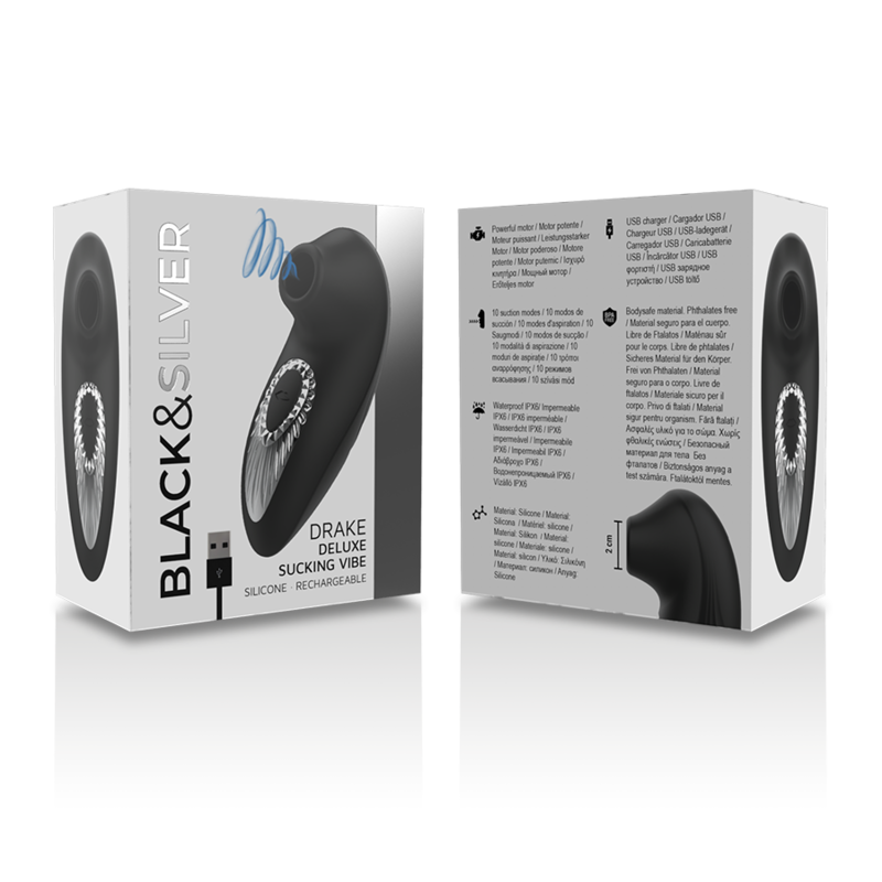 BLACK&SILVER - DRAKE DELUXE SUCKING VIBE WIEDERAUFLADBARES SILIKON SCHWARZ – Bild 2