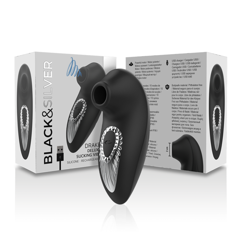 BLACK&SILVER - DRAKE DELUXE SUCKING VIBE WIEDERAUFLADBARES SILIKON SCHWARZ – Bild 3