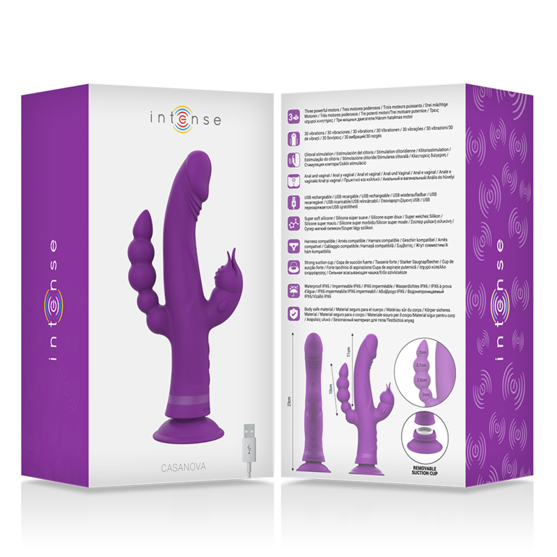 INTENSE - VIBRADOR DE SILICONE CASANOVA COELHO TRIPLO MOTOR ROXO - Image 2