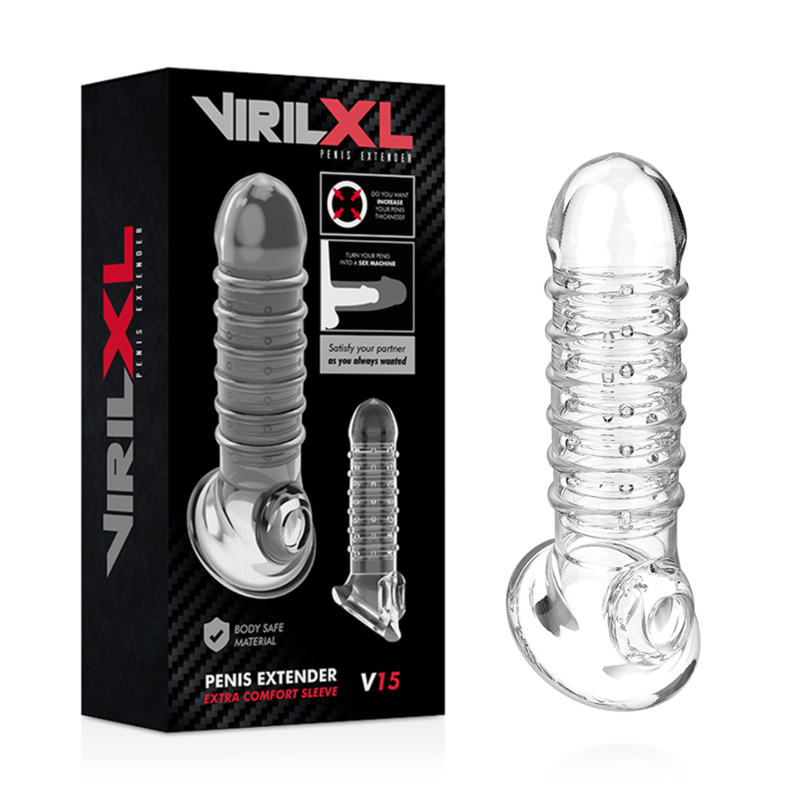 VIRILXL - EXTENSIÓN Y FUNDA DE PENE V15 TRANSPARENTE - Imagen 4