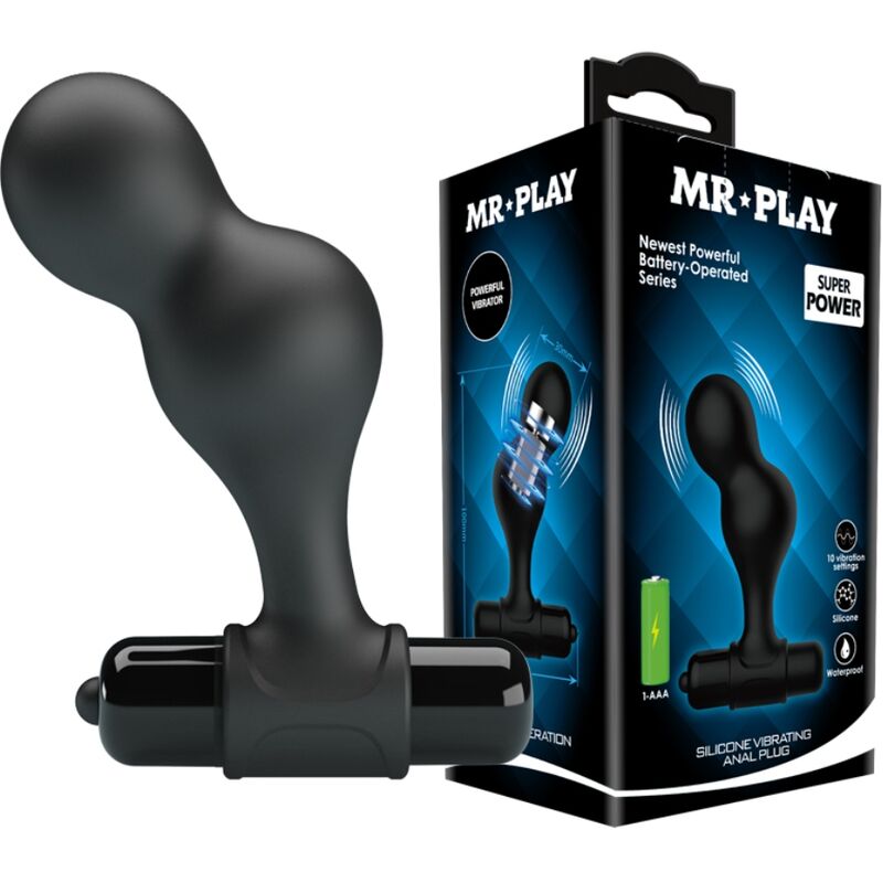 MR PLAY - PLUG ANAL VIBRADOR DE SILICONA NEGRO - Imagen 9