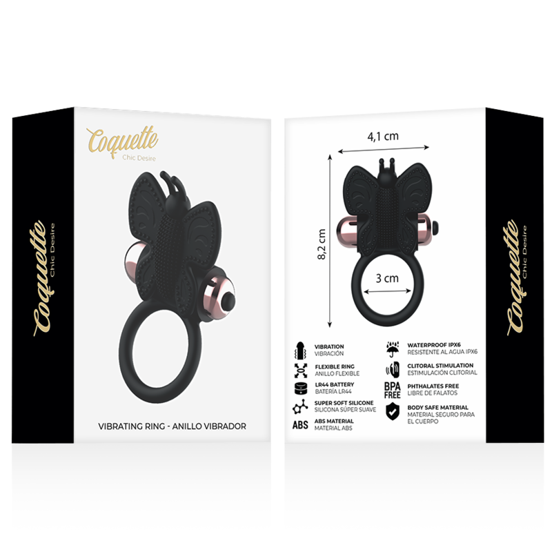COQUETTE CHIC DESIRE - COCKRING PAPILLON AVEC VIBRATEUR NOIR/ OR – Image 8