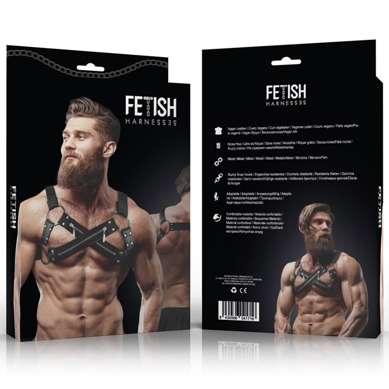 FETISH SUBMISSIVE ATTITUDE - ARNÊS DE BULLDOG DE PEITO CRUZADO DE NEOPRENE AJUSTVEL COM ZÍPERES PARA HOMENS - Image 2