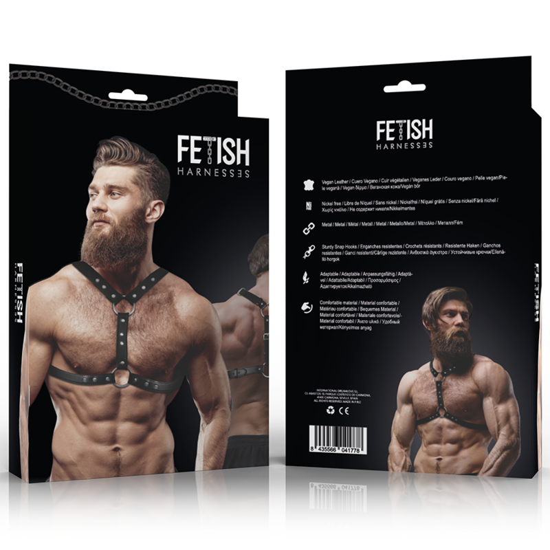 FETISH SUBMISSIVE ATTITUDE - HARNAIS DE POITRINE EN ÉCO-CUIR AVEC DOUBLE SUPPORT ET CLOUS POUR HOMMES – Image 5