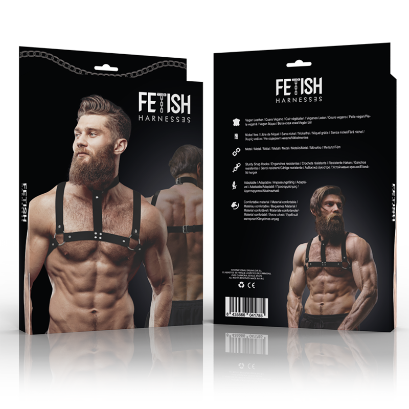 FETISH SUBMISSIVE ATTITUDE - ARNÊS DE PEITO AJUSTVEL DE COURO ECOLÓGICO COM COLAR PARA HOMENS - Image 5