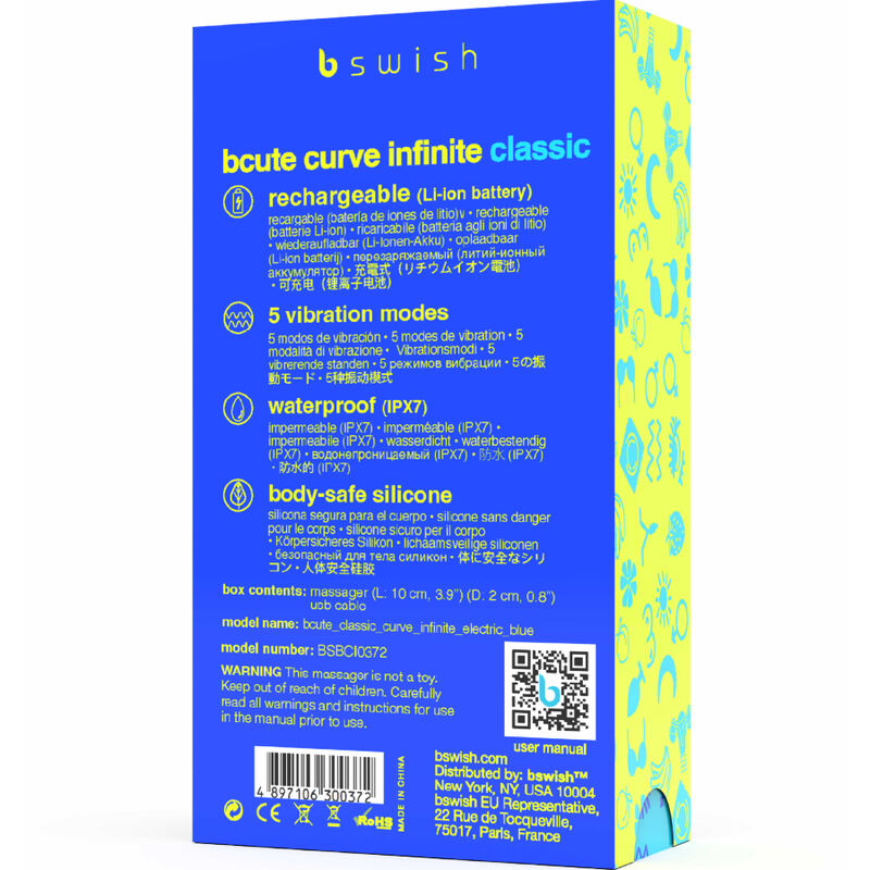 B SWISH - BCUTE CURVE INFINITE CLASSIC VIBRADOR RECARGABLE SILICONA AZUL - Imagen 3