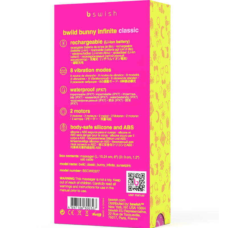 B SWISH - BWILD BUNNY INFINITE CLASSIC VIBRATORE RICARICABILE IN SILICONE ROSA - immagine 3