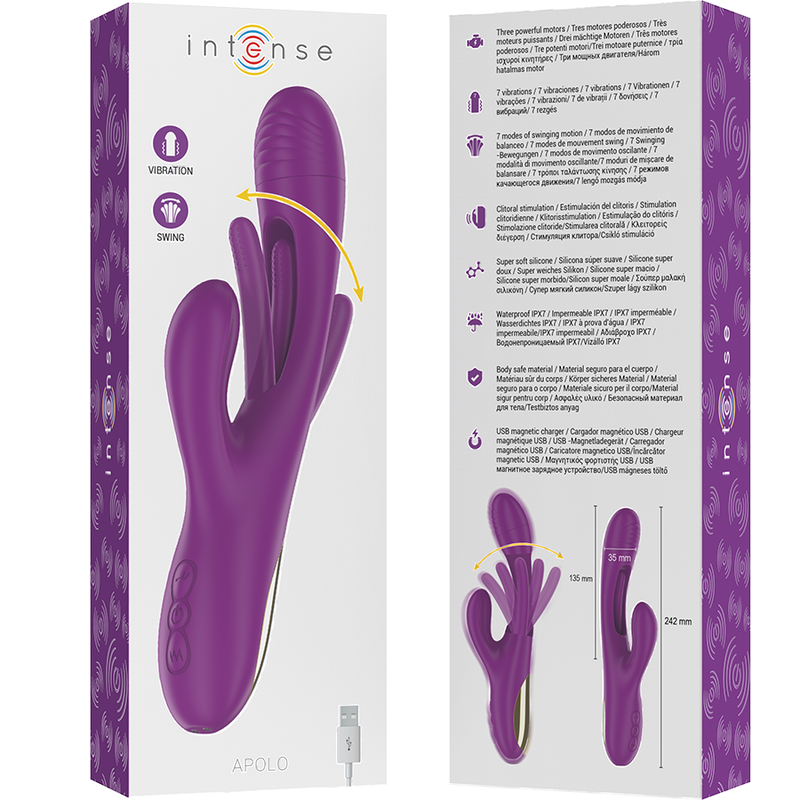 INTENSE - APOLO VIBRATEUR MULTIFONCTION RECHARGEABLE 7 VIBRATIONS AVEC LANGUE OSCILLANTE VIOLET – Image 2