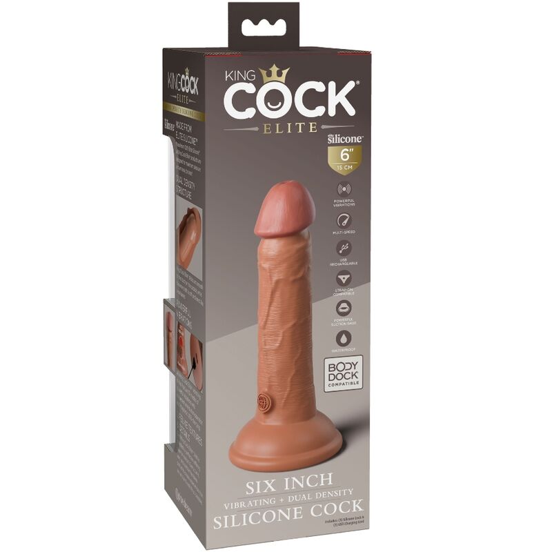 KING COCK - ÉLITE DILDO REALÍSTICO VIBRADOR & SILICONA 15.2 CM CARAMELO - Imagen 3