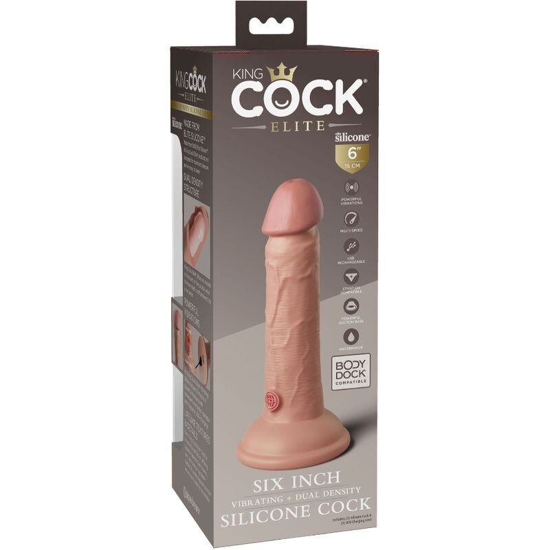 KING COCK - ÉLITE DILDO REALÍSTICO VIBRADOR & SILICONA 15.2 CM - Imagen 7
