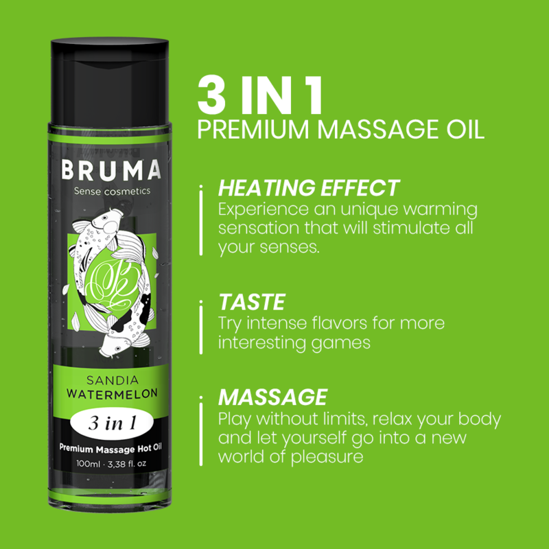 BRUMA - HUILE DE MASSAGE PREMIUM EFFET CHALEUR SAVEUR DE PASTÈQUE 3 EN 1 - 100 ML – Image 6