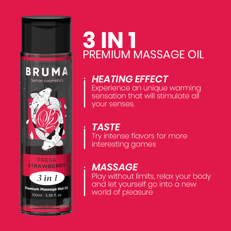 BRUMA - HUILE DE MASSAGE PREMIUM EFFET CHALEUR SAVEUR FRAISE 3 EN 1 - 100 ML – Image 4