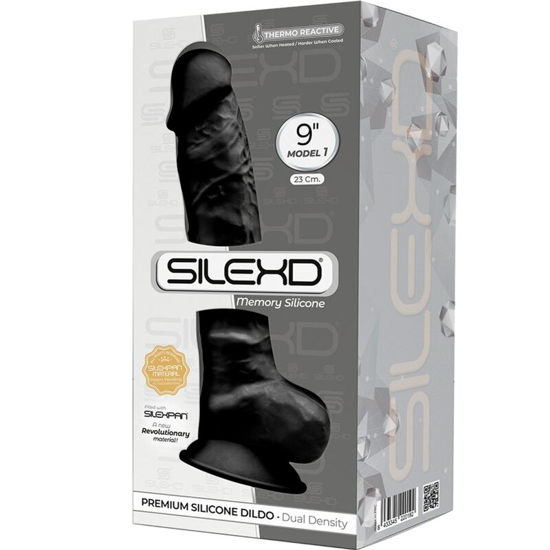SILEXD - MODELO 1 PENE REALÍSTICO SILICONA PREMIUM SILEXPAN NEGRO 23 CM - Imagen 3