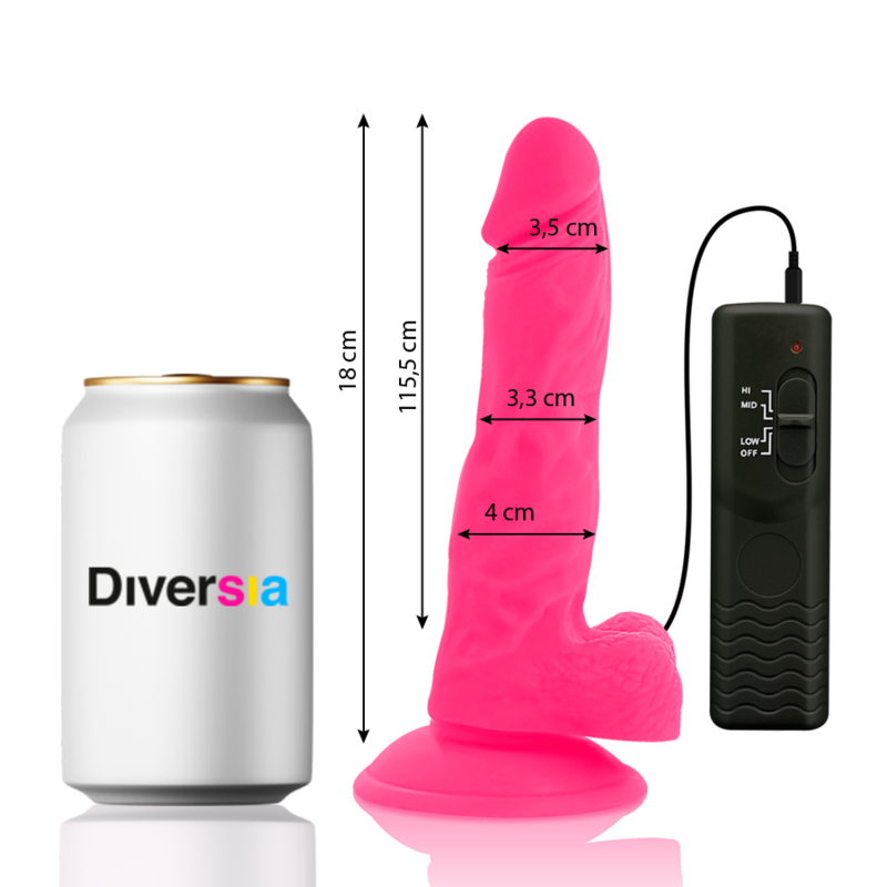 DIVERSIA - DILDO REALÍSTICO FLEXIBLE CON VIBRACIÓN ROSA 18 CM -O- 4 CM - Imagen 3