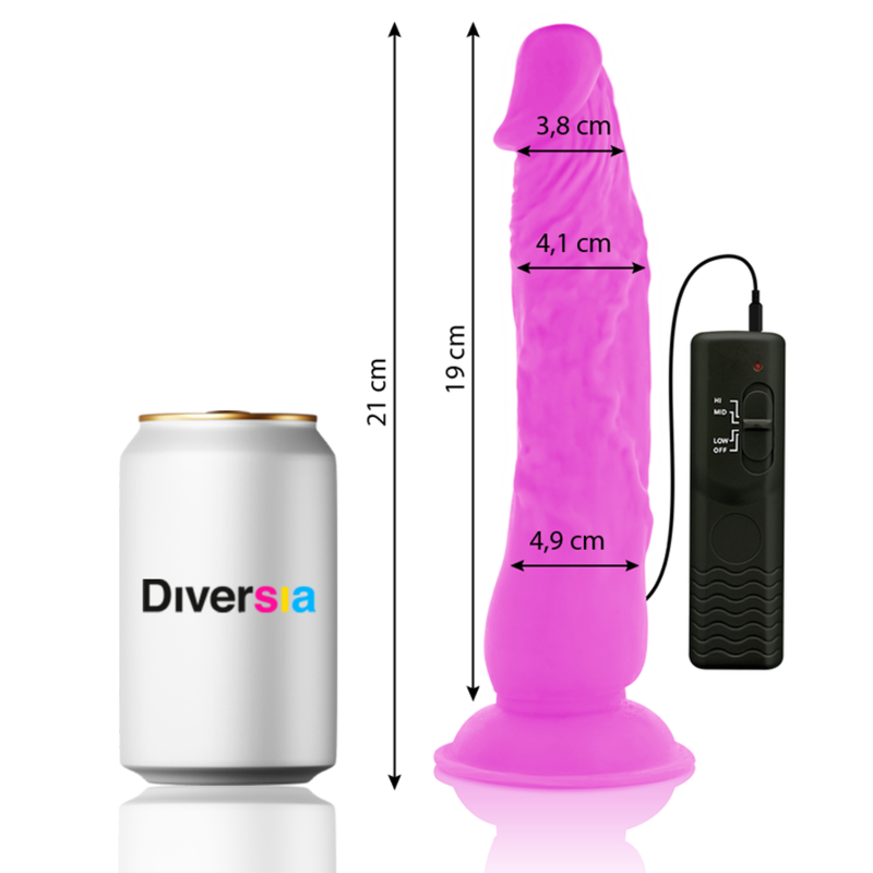 DIVERSIA - DILDO REALÍSTICO FLEXIBLE CON VIBRACIÓN LILA 21 CM -O- 4.9 CM - Imagen 3