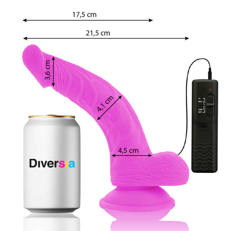 DIVERSIA - DILDO REALÍSTICO FLEXIBLE CON VIBRACIÓN LILA 21.5 CM -O- 4.5 CM - Imagen 5