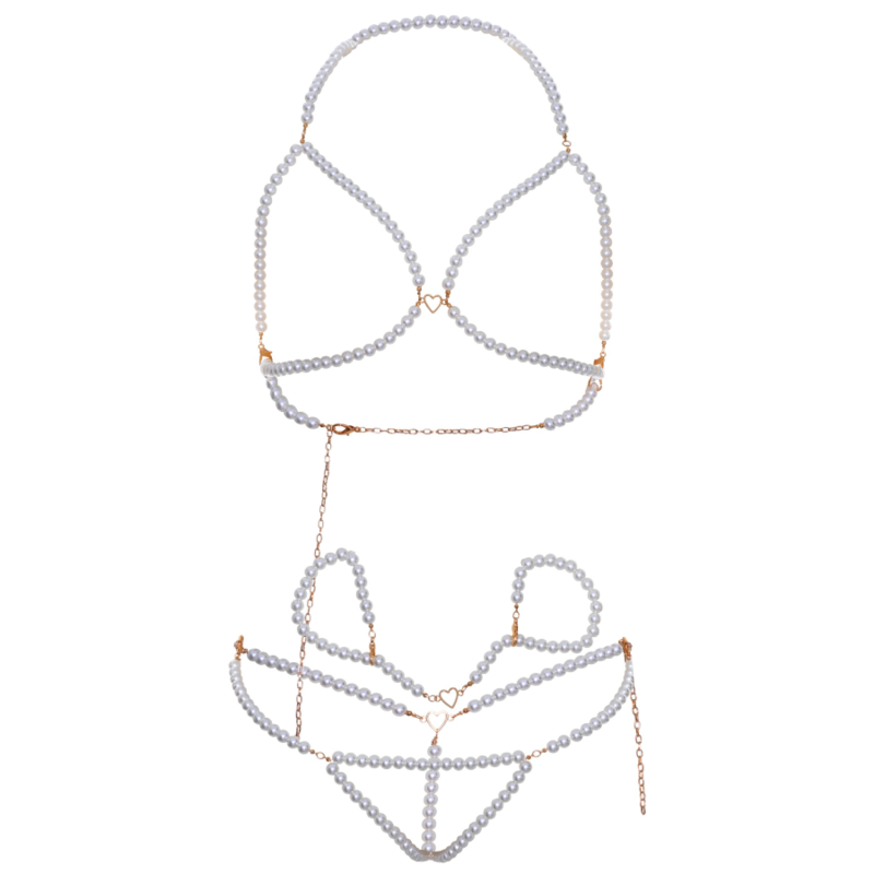LEG AVENUE - SET POLSINI REGGISENO E PERIZOMA CON PERLE - immagine 5