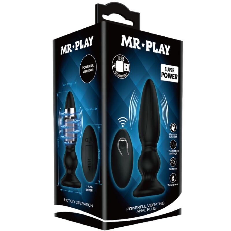 MR PLAY - POTENTE VIBRATORE TELECOMANDO PLUG ANALE NERO - immagine 3