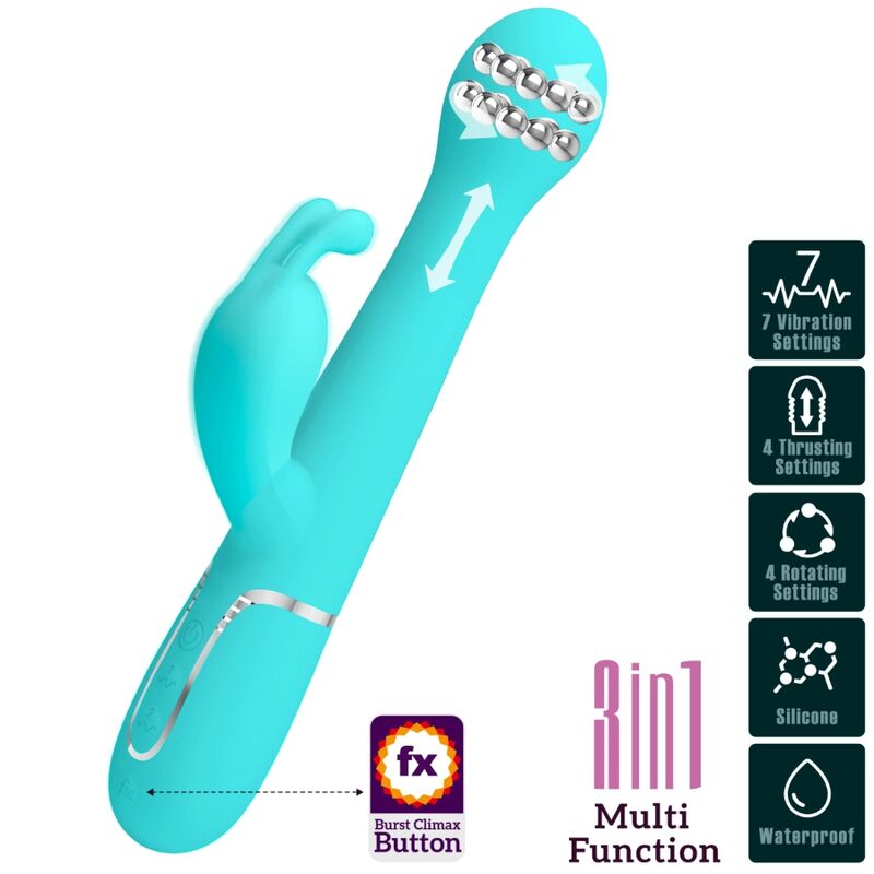 PRETTY LOVE - VIBRATEUR DEJON RABBIT 3 EN 1 MULTIFONCTION VERT AQUA – Image 5