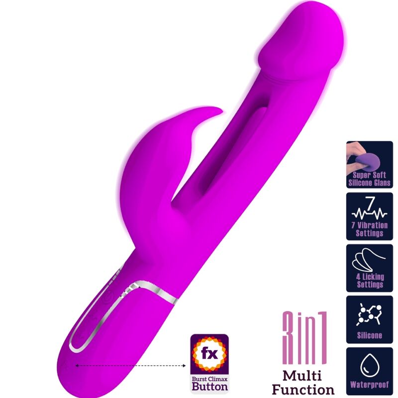 PRETTY LOVE - KAMPAS VIBRADOR RABBIT 3 EN 1 MULTIFUNCIÓN CON LENGUA FUCSIA - Imagen 9