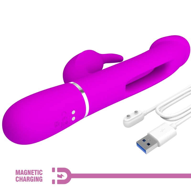 PRETTY LOVE - KAMPAS VIBRADOR RABBIT 3 EN 1 MULTIFUNCIÓN CON LENGUA FUCSIA - Imagen 5