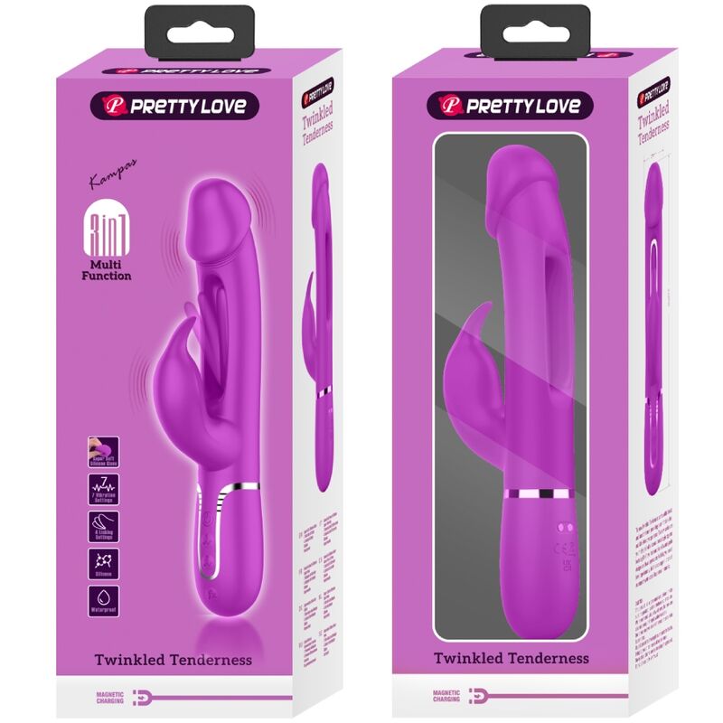 PRETTY LOVE - KAMPAS VIBRADOR RABBIT 3 EN 1 MULTIFUNCIÓN CON LENGUA FUCSIA - Imagen 2