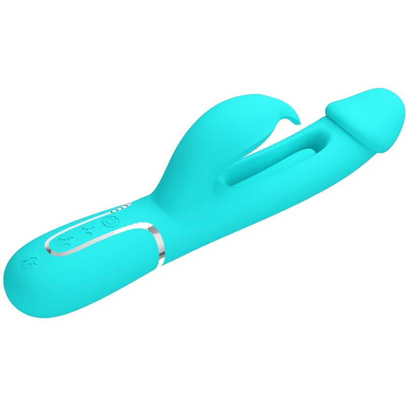 PRETTY LOVE - KAMPAS VIBRADOR RABBIT 3 EN 1 MULTIFUNCIÓN CON LENGUA VERDE AGUA - Imagen 8