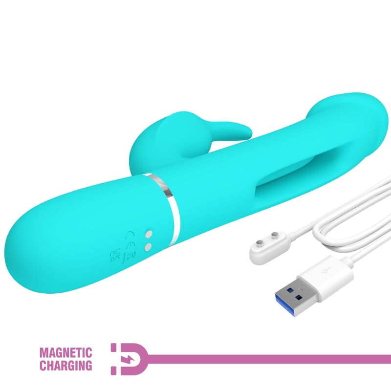 PRETTY LOVE - KAMPAS VIBRADOR RABBIT 3 EN 1 MULTIFUNCIÓN CON LENGUA VERDE AGUA - Imagen 3