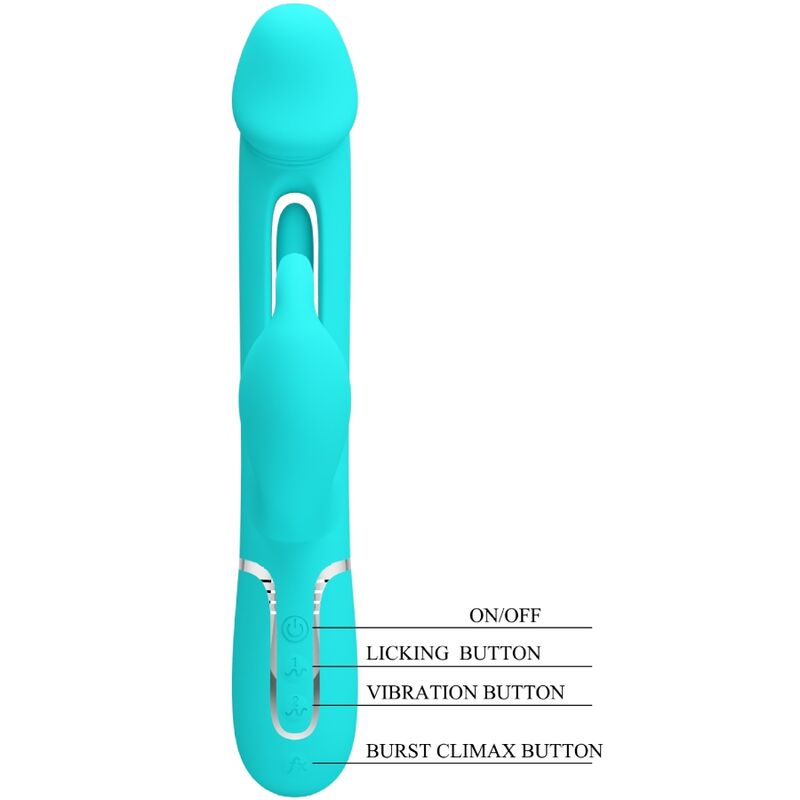 PRETTY LOVE - KAMPAS VIBRADOR RABBIT 3 EN 1 MULTIFUNCIÓN CON LENGUA VERDE AGUA - Imagen 4