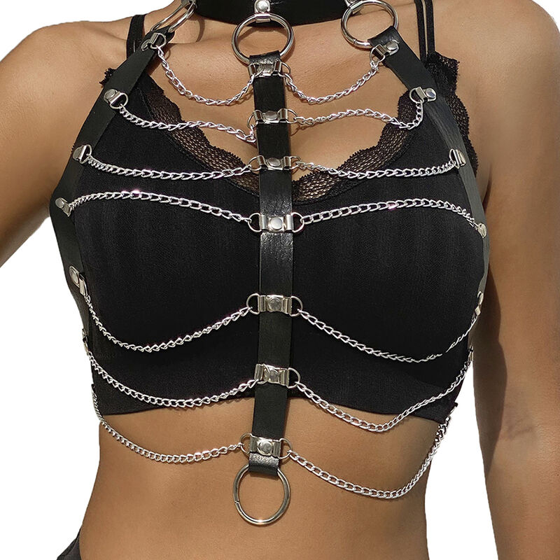 SUBBLIME - ARNÉS DE PECHO CADENAS CUERO NEGRO TALLA ÚNICA - Imagen 3