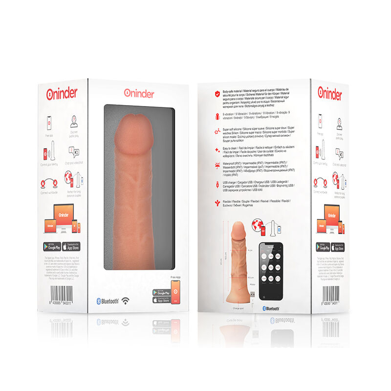 ONINDER - LARGE BOGOTÁ DILDO VIBRADOR 9 VELOCIDADES NATURAL 22 CM -O- 4.5 CM - APP GRATUITA - Imagen 5