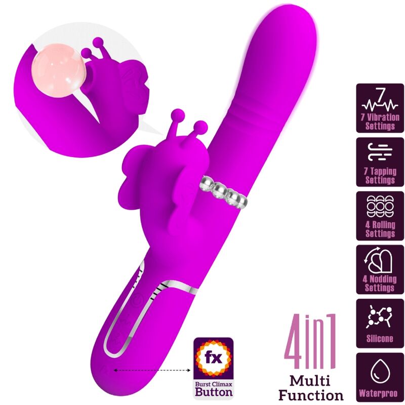 PRETTY LOVE - VIBRATEUR MULTIFONCTION LAPIN 4 EN 1 PAPILLON FUCHSIA – Image 6