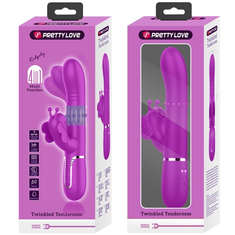 PRETTY LOVE - VIBRATEUR MULTIFONCTION LAPIN 4 EN 1 PAPILLON FUCHSIA – Image 3