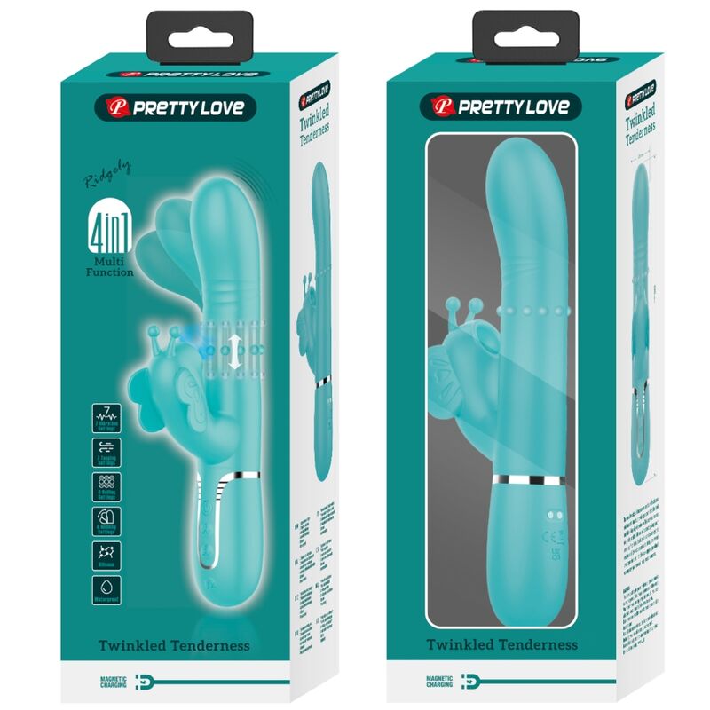 PRETTY LOVE - VIBRATEUR MULTIFONCTION LAPIN 4 EN 1 PAPILLON AQUA VERT – Image 11