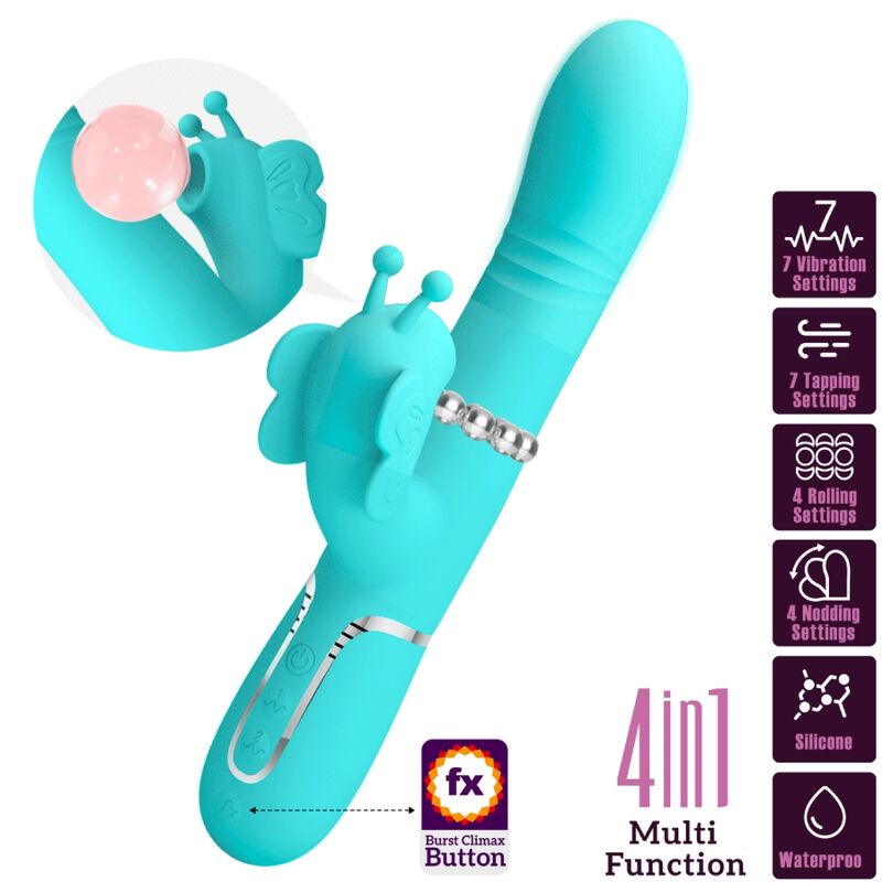 PRETTY LOVE - VIBRATEUR MULTIFONCTION LAPIN 4 EN 1 PAPILLON AQUA VERT – Image 5