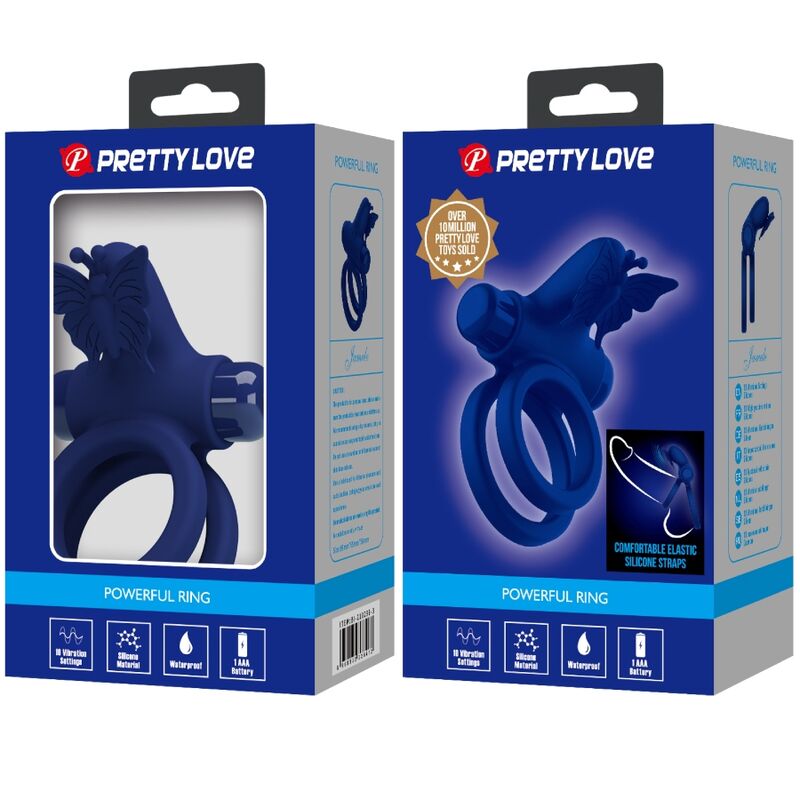 PRETTY LOVE - JAMELE DOUBLE ANNEAU AVEC VIBRATION & STIMULATEUR DE PAPILLON BLEU – Image 2