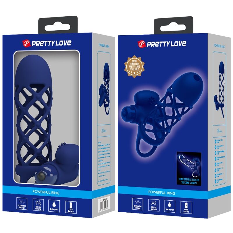 PRETTY LOVE - GIANN ANNEAU VIBRATEUR AVEC GAINE EN SILICONE BLEU – Image 3