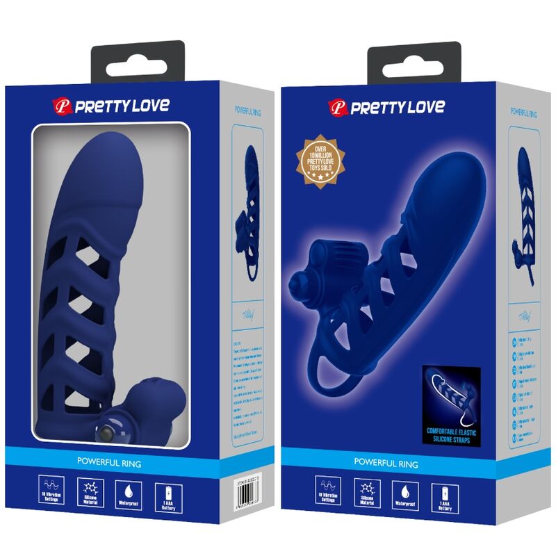 PRETTY LOVE - ALTAF ANNEAU VIBRATEUR AVEC GAINE EN SILICONE BLEU – Image 7